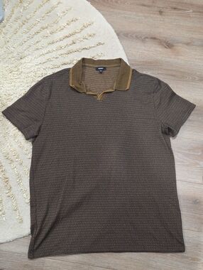 Express Brown Patterned Polo With Camp Collar